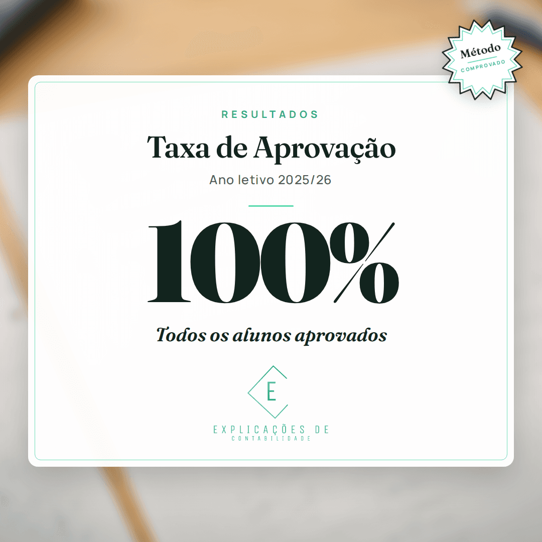 Taxa de aprovação de 100% para o ano letivo 2025/26 da Explicações de Contabilidade.